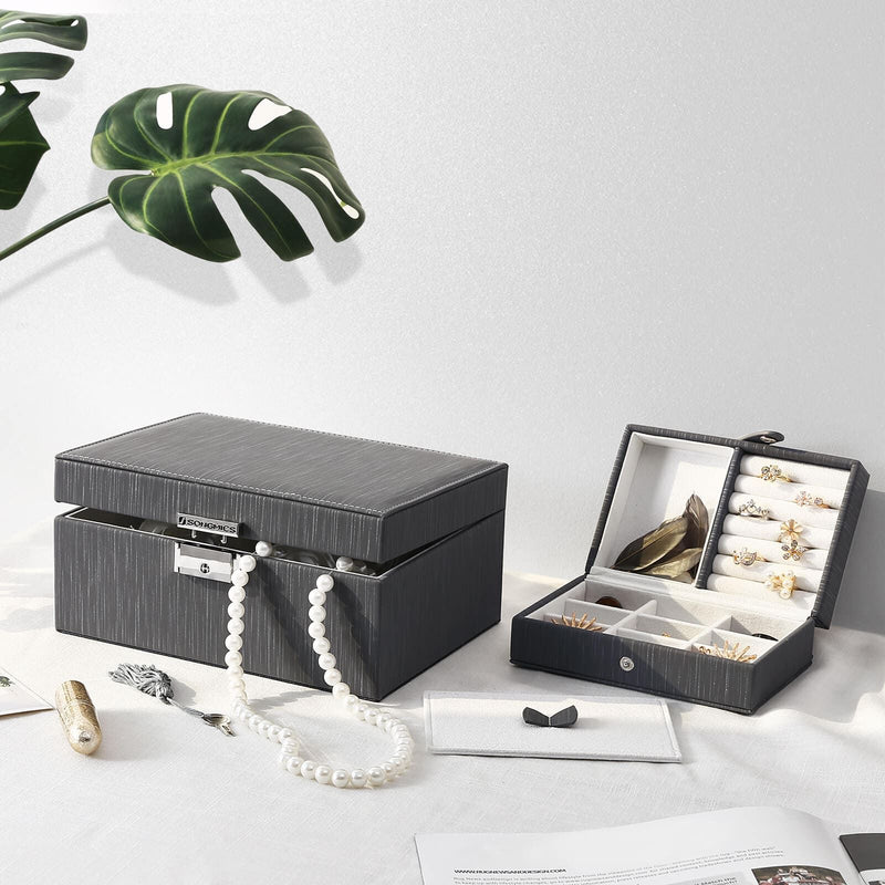 Songmics Jewellery Box With Mirror Grey