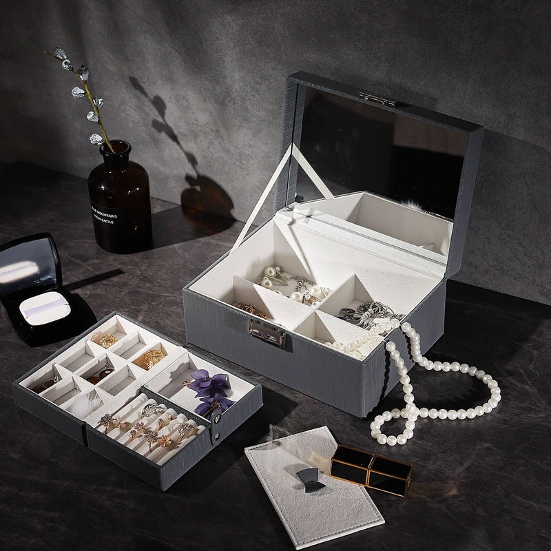 Songmics Jewellery Box With Mirror Grey