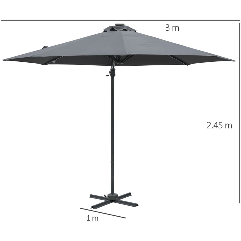3m Roma Cantilever Parasol With Solar Lights, Grey