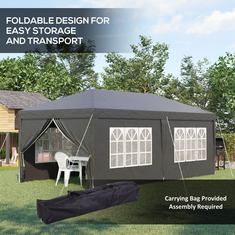 3m x 6m Pop Up Gazebo With Sides, Water & UV-Resistant, Black