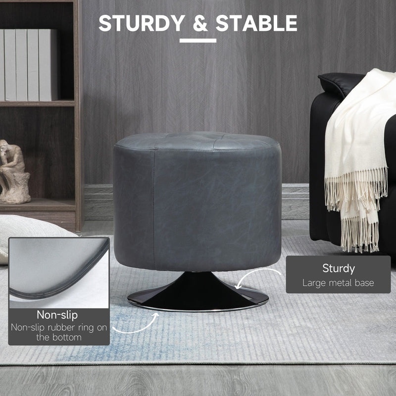 HOMCOM 360° Swivel Foot Stool Round PU Ottoman with Thick Sponge Padding and Solid Steel Base, Grey Homcom