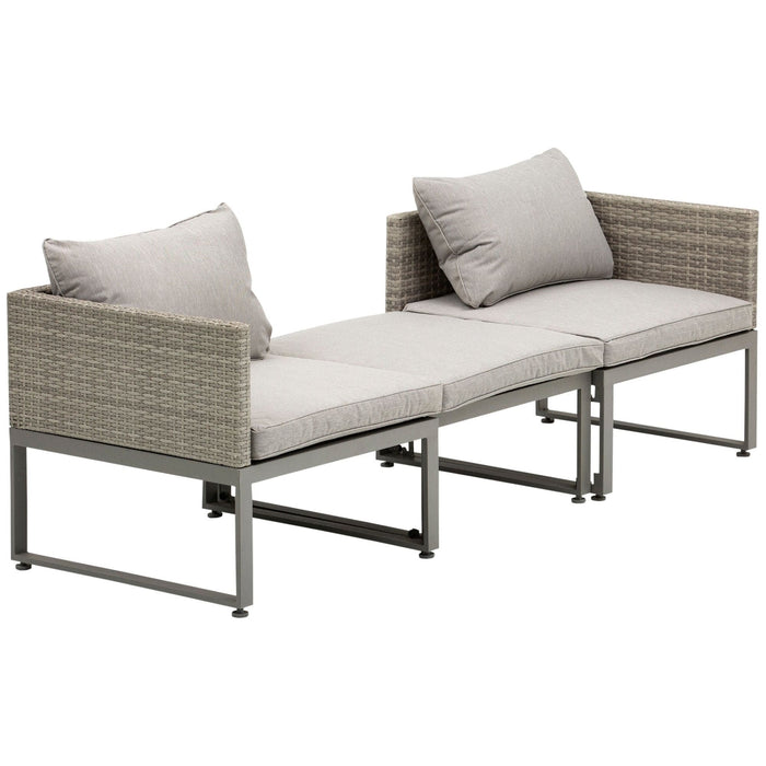 3 Piece Rattan Patio Furniture Set with Adjustable Table & Recliner Grey