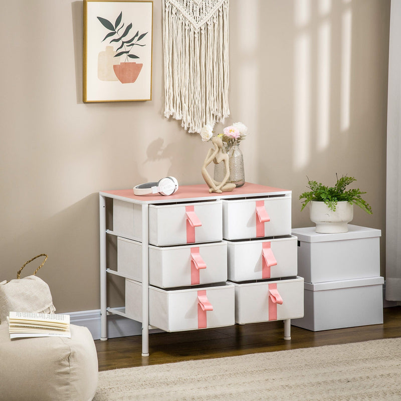 6 Drawer Chest With Pink Handles
