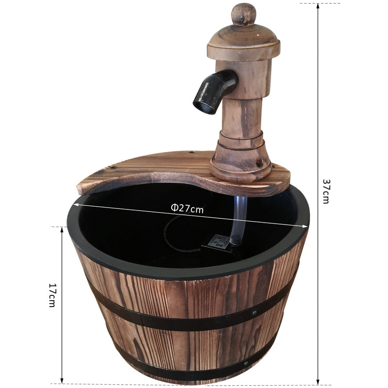 Garden Water Fountain with Plug In Electric Pump for Easy Relaxation Carbonised Wood Outsunny