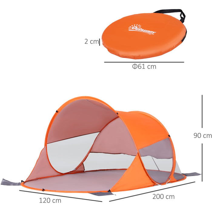 Pop Up Beach Tent for 1-2 Persons with Mesh Windows, Orange