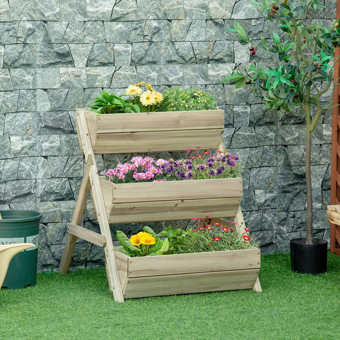 3 Tier Raised Wooden Garden Beds, 120x68x80 cm, Green