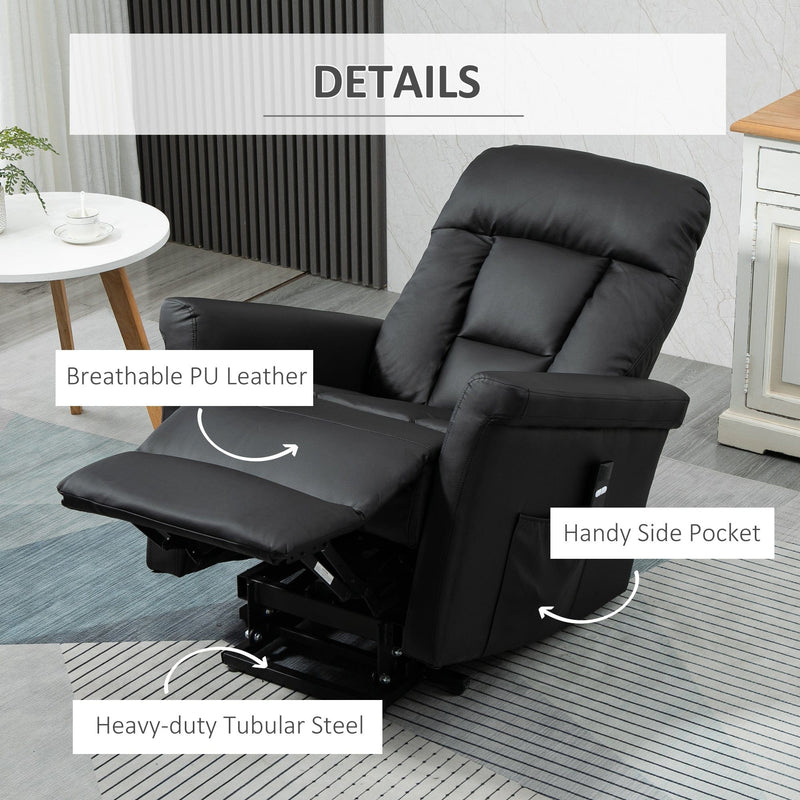 Power Lift Chair for Elderly, Black PU Leather
