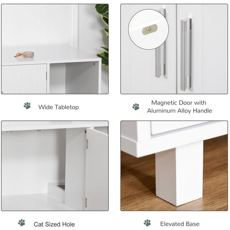 Nightstand Cat Litter Box Enclosure  - White