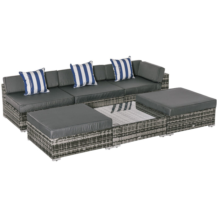 5-Seater Rattan Sofa Set with Coffee Table and Cushions