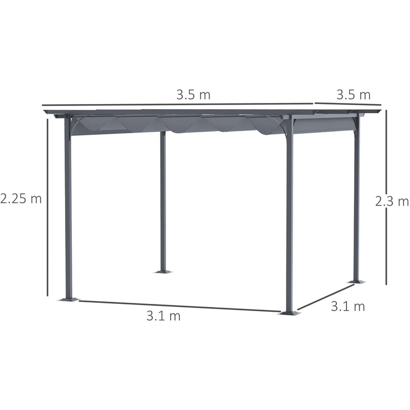 3.5x3.5m Metal Garden Pergola With Retractable Roof