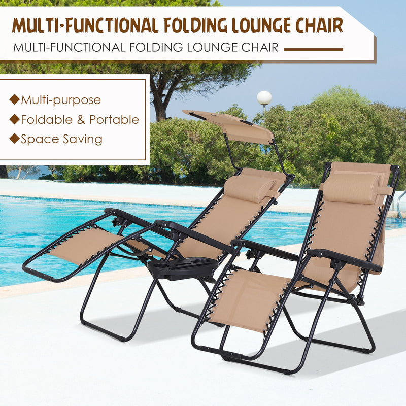 Folding Zero Gravity Chair, Cup Holder & Canopy Shade