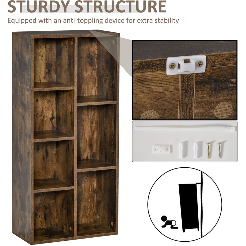 Industrial Bookcase, Free Standing, Rustic Brown