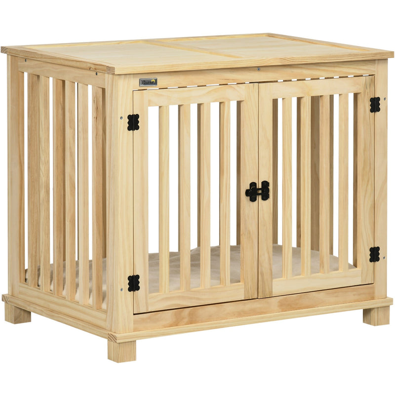 PawHut Medium Dog Crate with Cushion - Wooden