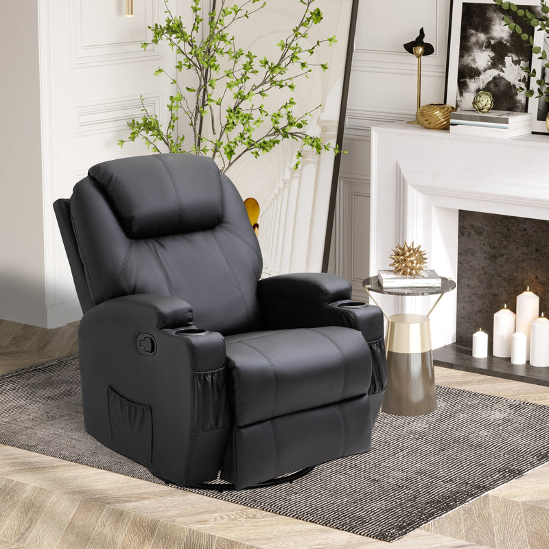 Black Massage Recliner Sofa Chair, PU Leather