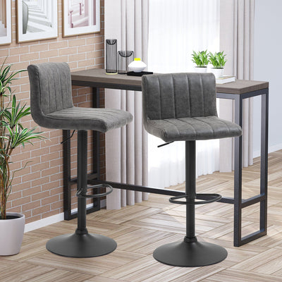 Grey Leather Barstools With Backs Set of 2 Homcom