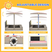 Outsunny Kids Wooden Sandpit, Sandbox with Canopy & Seats, for Gardens - Grey Outsunny