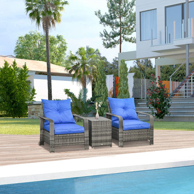 3 Piece Outdoor Rattan Bistro Set - Grey Outsunny
