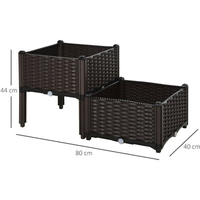 2 Rattan Planters Outdoors, 40x40x44 cm Outsunny