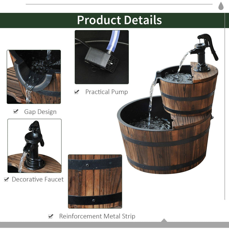 Wooden Water Pump Fountain, Cascading Garden Feature Outsunny