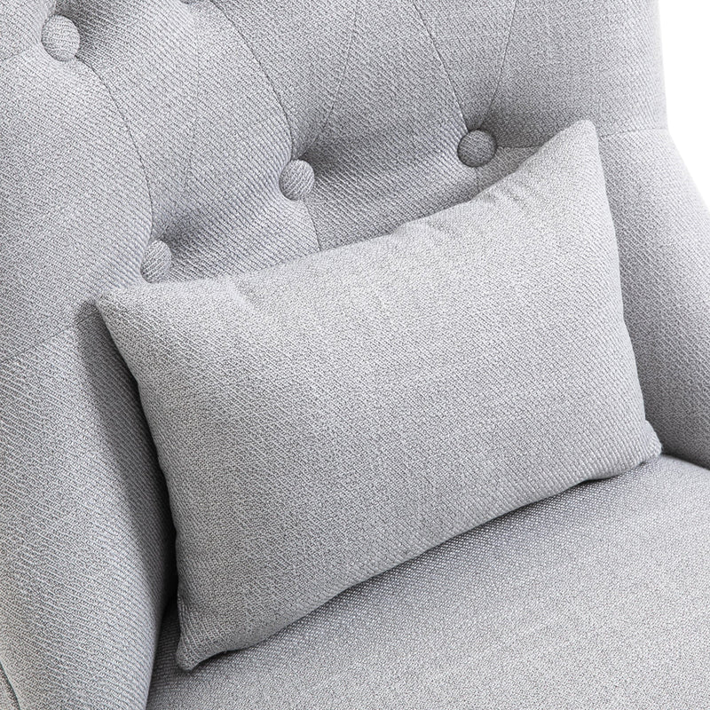 Grey Fabric Accent Chair Solid Wooden Legs