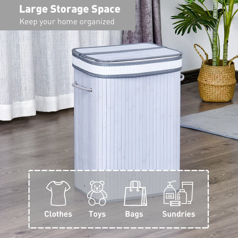 Foldable Laundry Basket, Grey Wood
