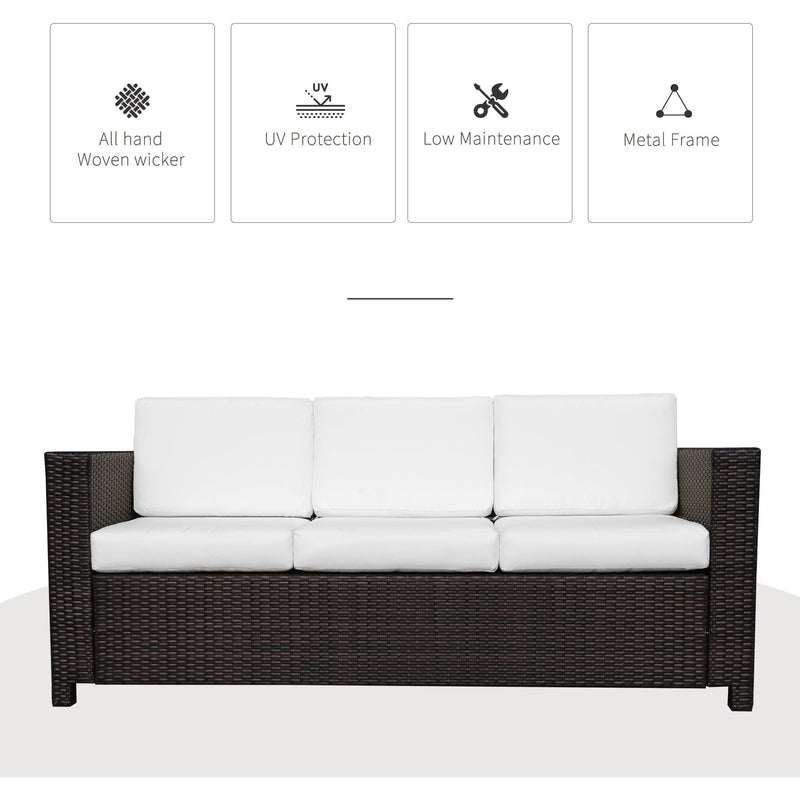 3 Seater Rattan Sofa with Cushions, Brown