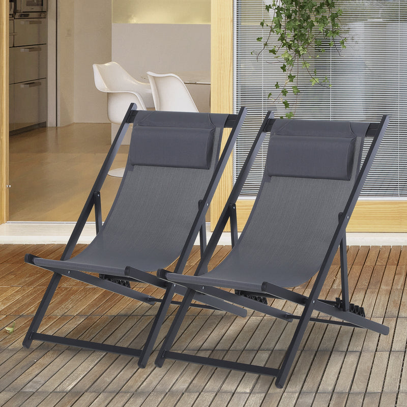 Folding Wooden Deck Chairs, Set of 2