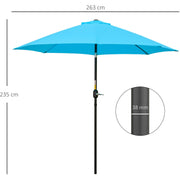 2.6M Patio Parasol with Aluminium Frame, Blue Outsunny