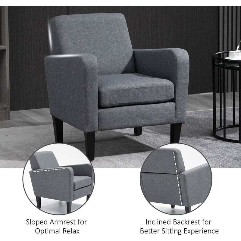 Grey Linen Single Armchair with Padded Seat