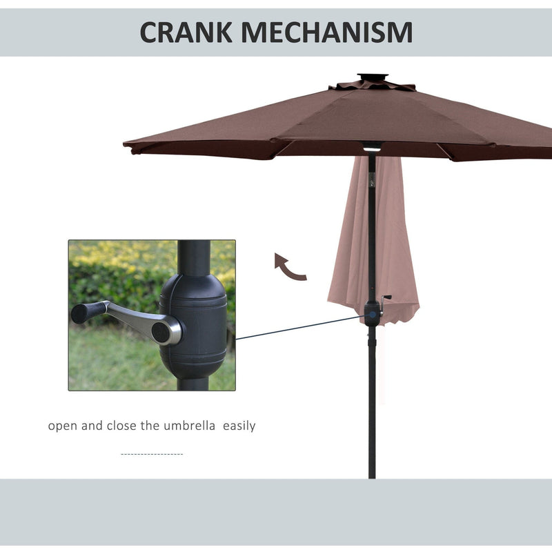2.7m Garden Parasol With Lights, Tilt, Crank, Summer Shade