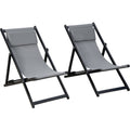 Set of 2 Folding Deck Chairs, Grey Outsunny