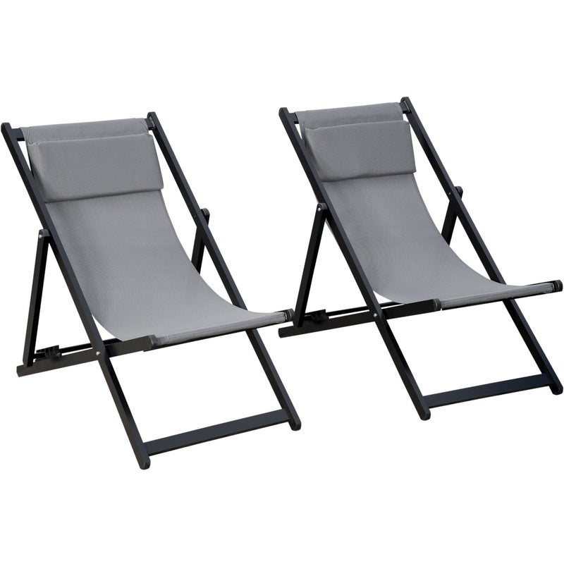 Set of 2 Folding Deck Chairs, Grey