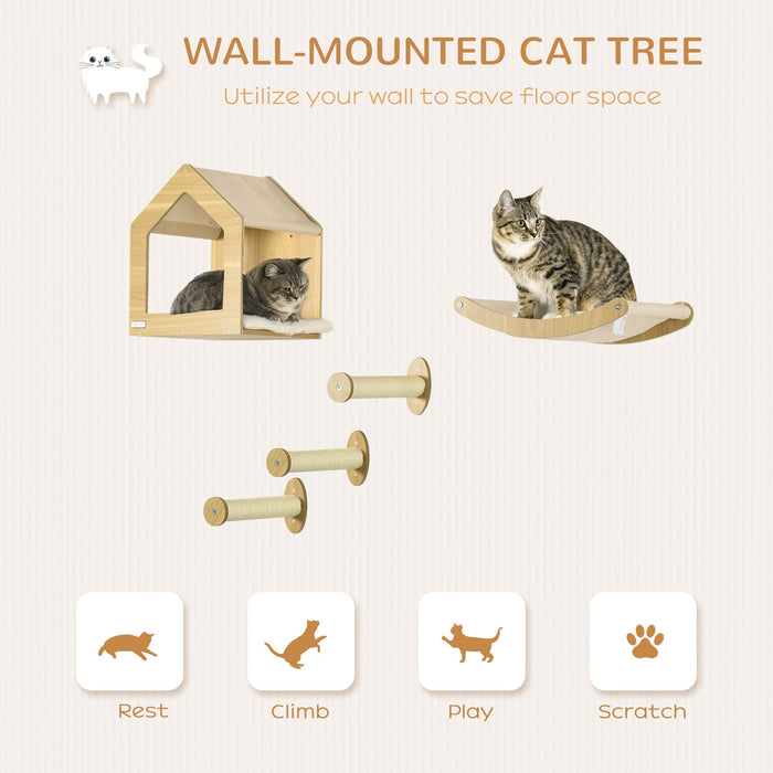 5PC Cat Climbing Set with Condo, Oak