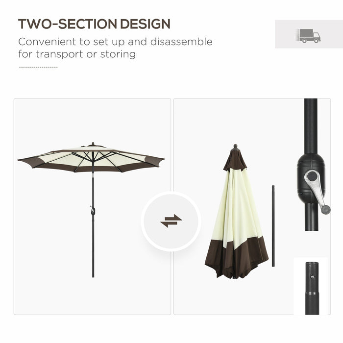 2.7m Tilting Garden Parasol with Metal Ribs, Coffee