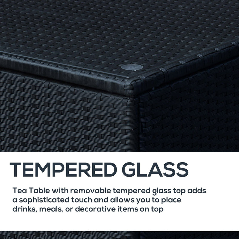 Stylish Rattan Side Table with Tempered Glass Top