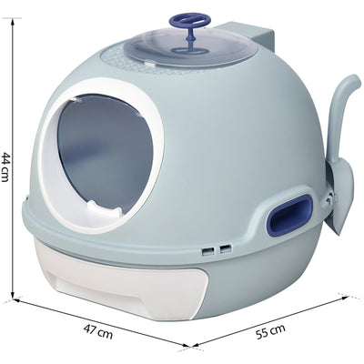 Enclosed Cat Litter Box, Easy Clean, Scoop, Skylight, Blue Pawhut