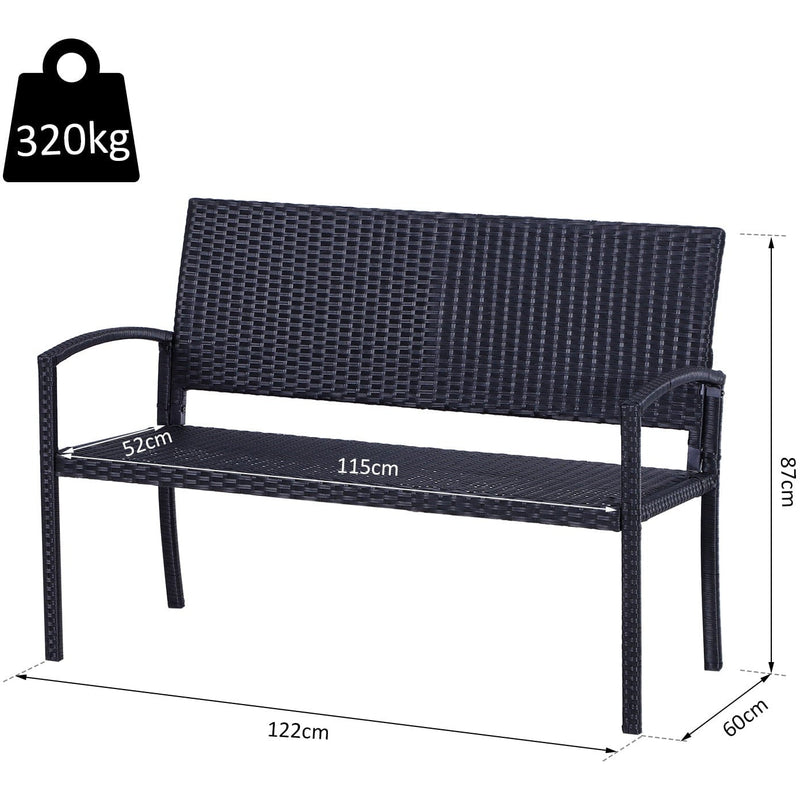 Outsunny Rattan Chair 2-Seater Loveseat-Black Outsunny