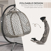 Double Swinging Egg Chair With Stand, Cushions - Sand Brown Outsunny