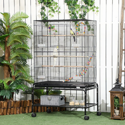 Bird Cage With Stand & Toys, Black Pawhut