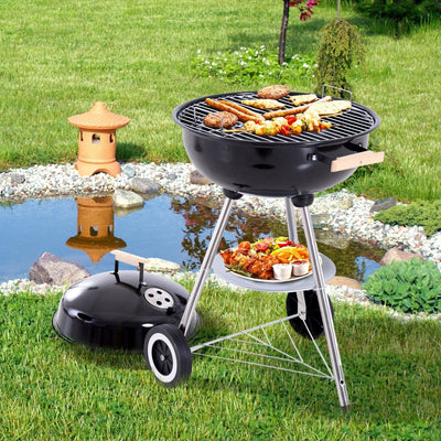 Charcoal Kettle Barbecue With Wheels Outsunny
