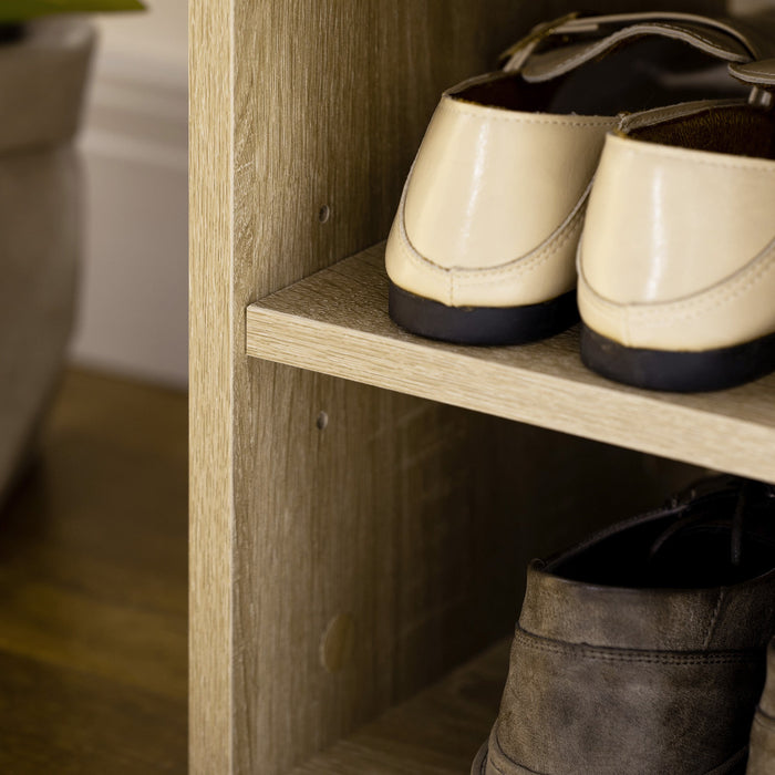 Shoes Cabinet Bench, Padded Seat, Oak Tone