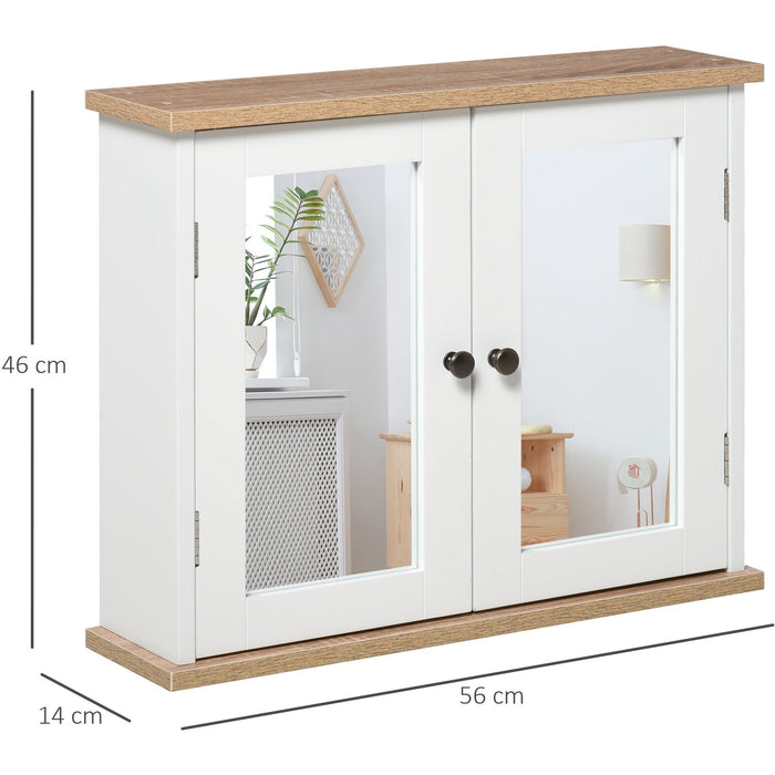 White Wall Mounted Bathroom Mirror Cabinet With Double Doors