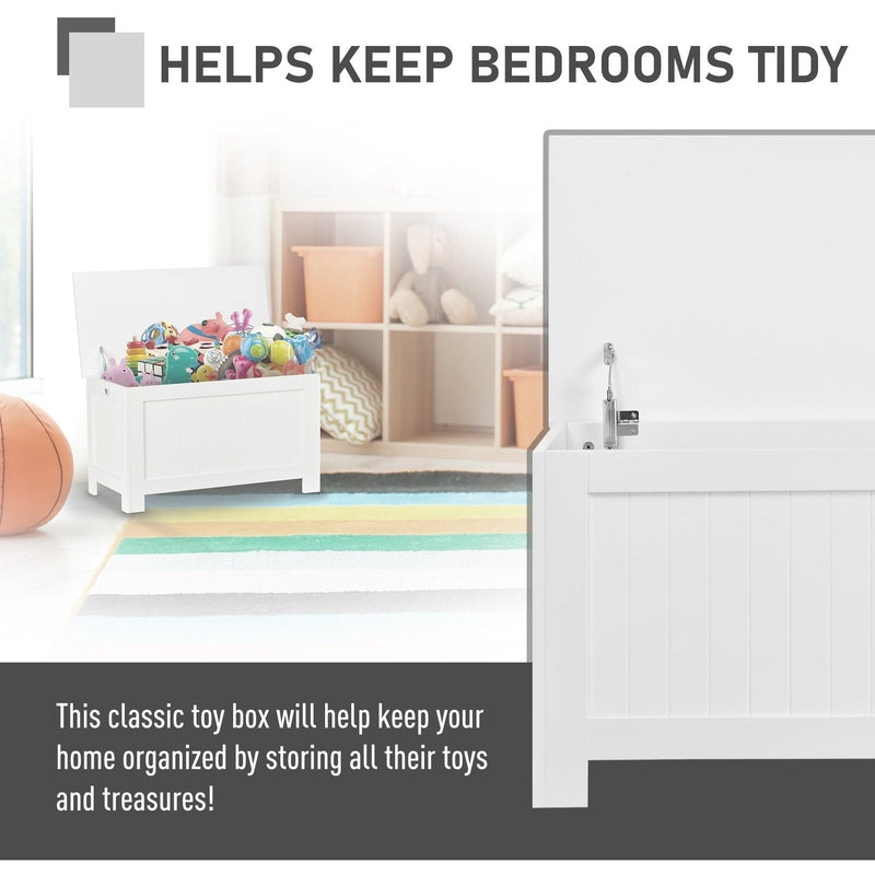 White Wooden Storage Box, Lid & Safety Hinges