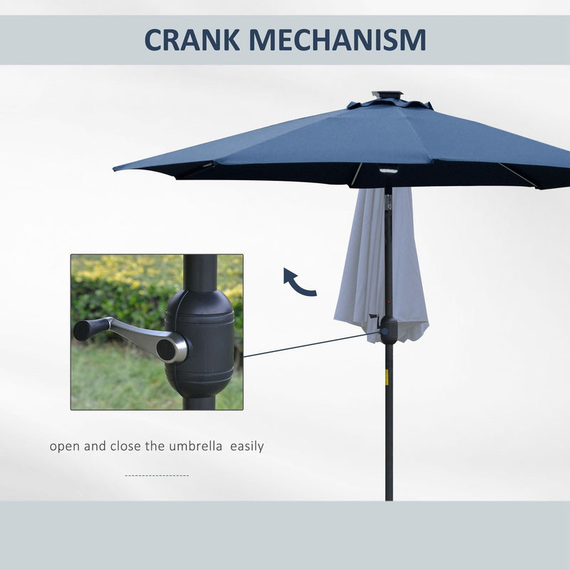 2.7m Garden Parasol With Lights, Tilt, Crank, Summer Shade