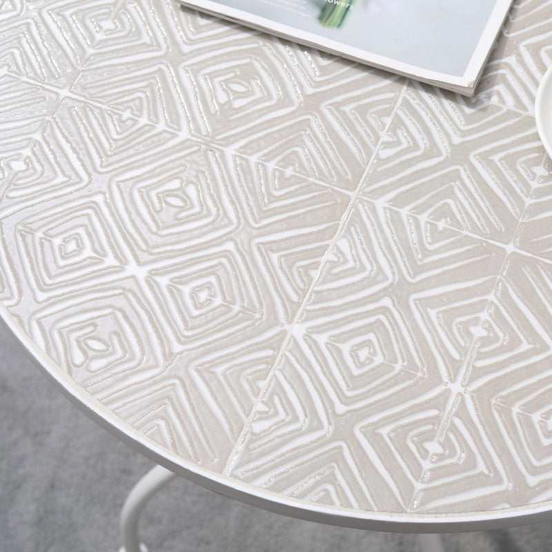 White Metal Bistro Set, Round Mosaic Tabletop