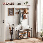 VASAGLE Industrial Coat Rack with Shoe Bench - for clutter free hallways