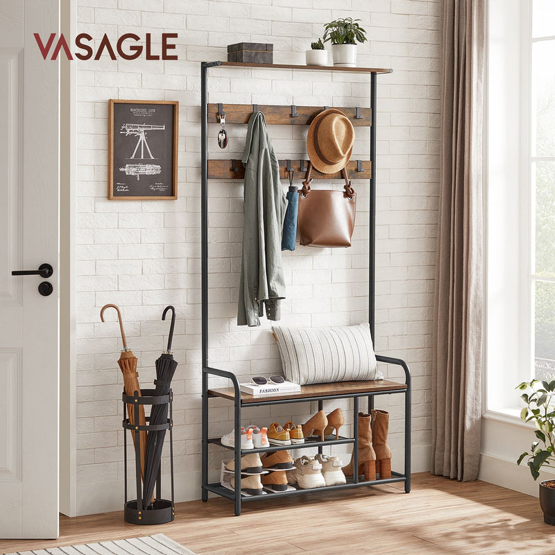 VASAGLE Industrial Coat Rack with Shoe Bench - for clutter free hallways