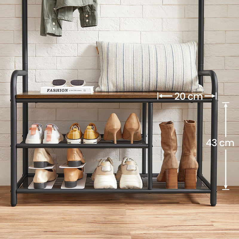 VASAGLE Industrial Coat Rack with Shoe Bench - for clutter free hallways