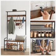 VASAGLE Industrial Coat Rack with Shoe Bench - for clutter free hallways
