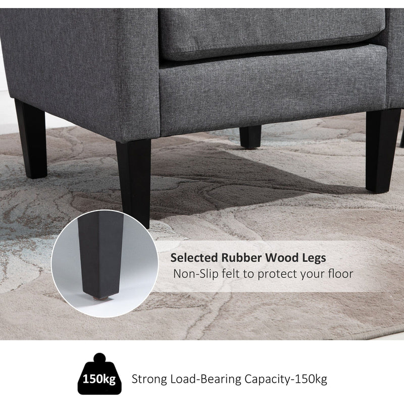 Grey Linen Single Armchair with Padded Seat